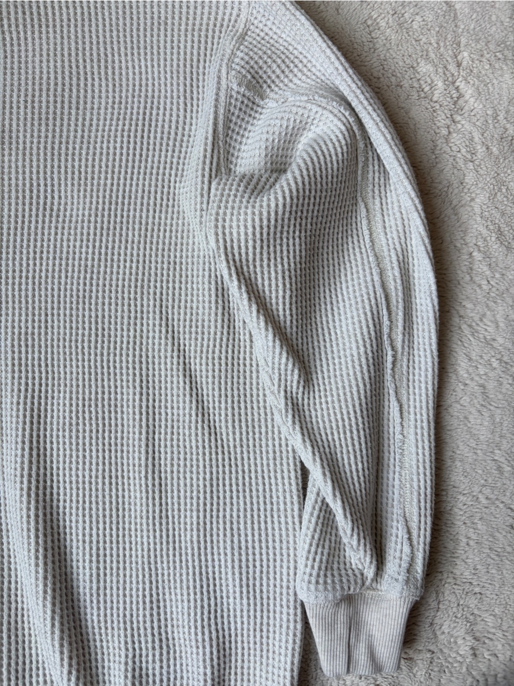 Aerie Waffle Knit Crewneck Pullover Loungewear Top- Cream Women Size Small - Picture 5 of 9
